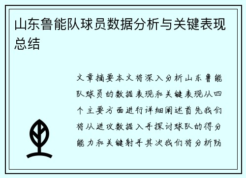 山东鲁能队球员数据分析与关键表现总结