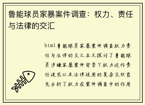鲁能球员家暴案件调查：权力、责任与法律的交汇
